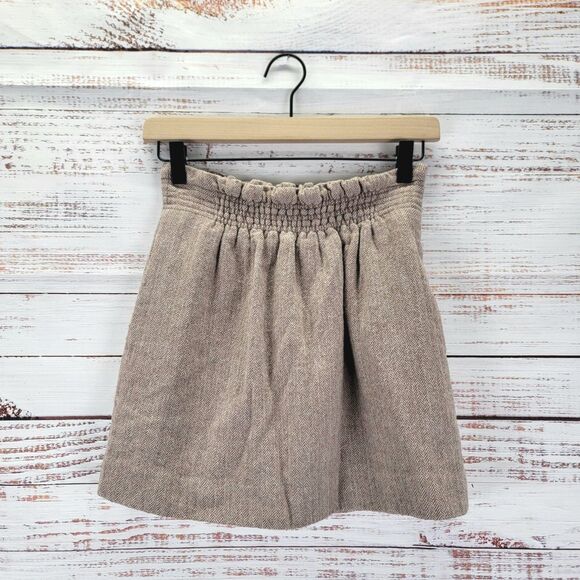 J Crew Womens Size 2 Pull-On Wool Blend Skirt Brown Herringbone OfficeCore - Picture 1 of 8